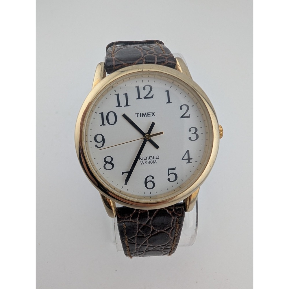Timex Easy Reader Men's Watch 35mm Gold Case Brown Leather Band- New Battery